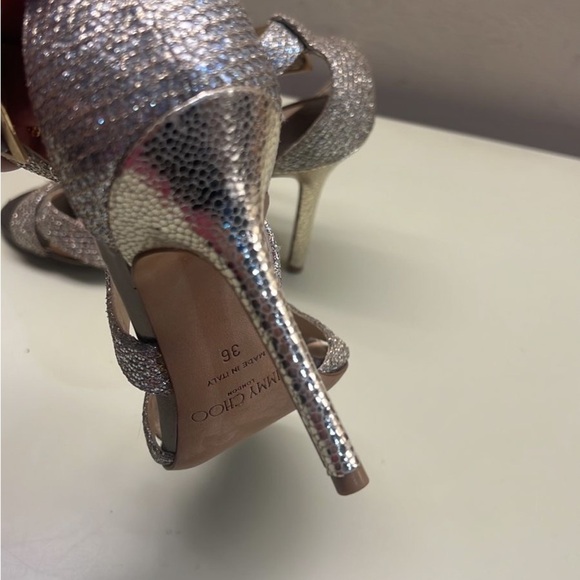 Jimmy Choo Silver Stiletto Heels with Strappy Design - Picture 3 of 9